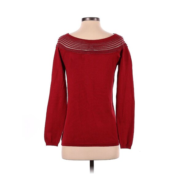 Boston Proper Red Embellished Illusion Neck Soft Knit Sweater Size S Top Shirt - Picture 2 of 7